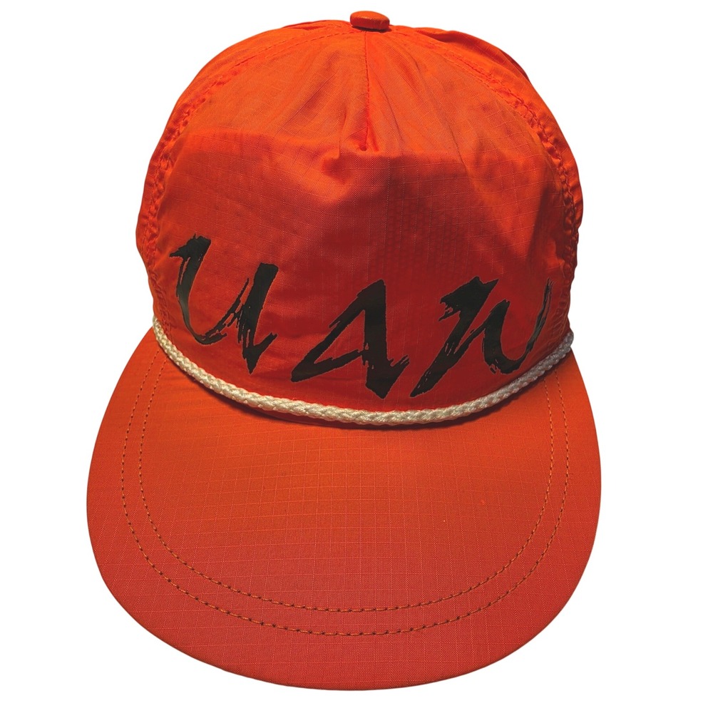 Vintage‎ Ron Mears UAW Neon Orange Ripstop Nylon Rope Hat Snapback Made in USA